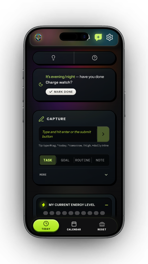 Clariflow Today showing capture and energy controls